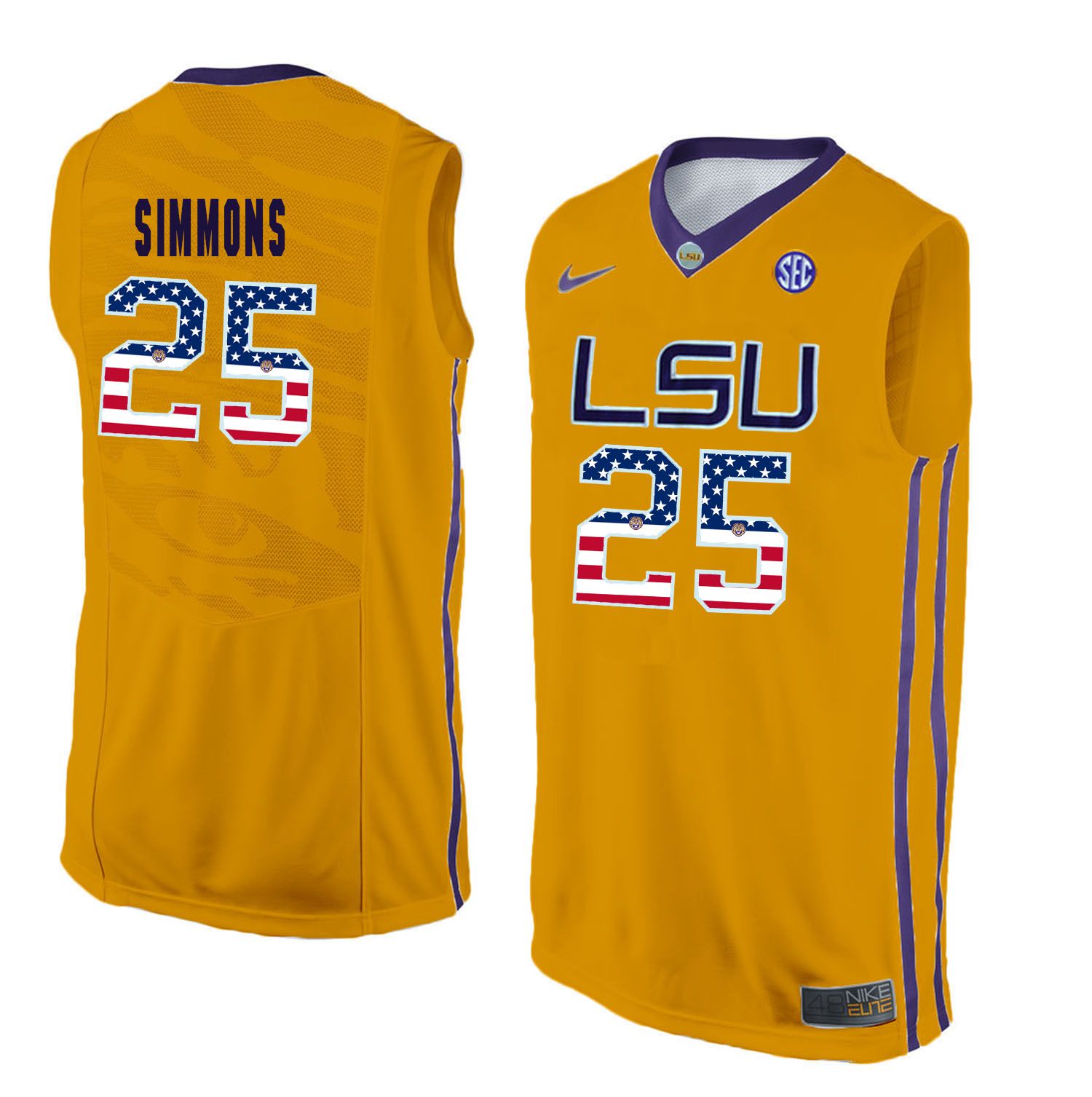 Men LSU Tigers 25 Simmons Yellow Flag Customized NCAA Jerseys